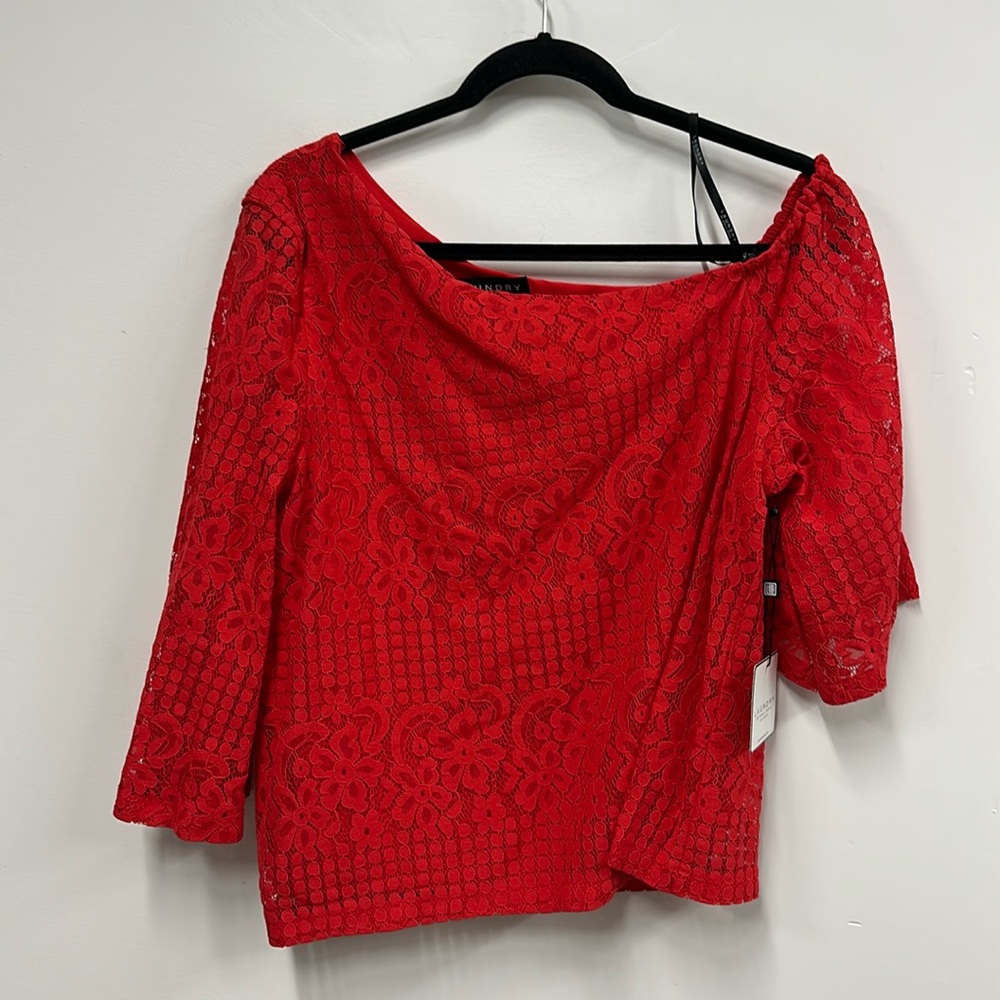 New laundry by Shelli segal red lace one shoulder blouse L